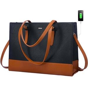 Laptop Bag for Women Work 15.6 Inch Computer Tote Handbag Leather Shoulder Purse